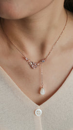 Floral Cluster and Drop Rose Gold Necklace