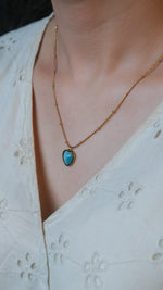 Teal Heart Pendant Gold Necklace