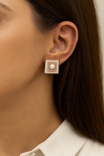 Rose Gold Square Pearl Studs