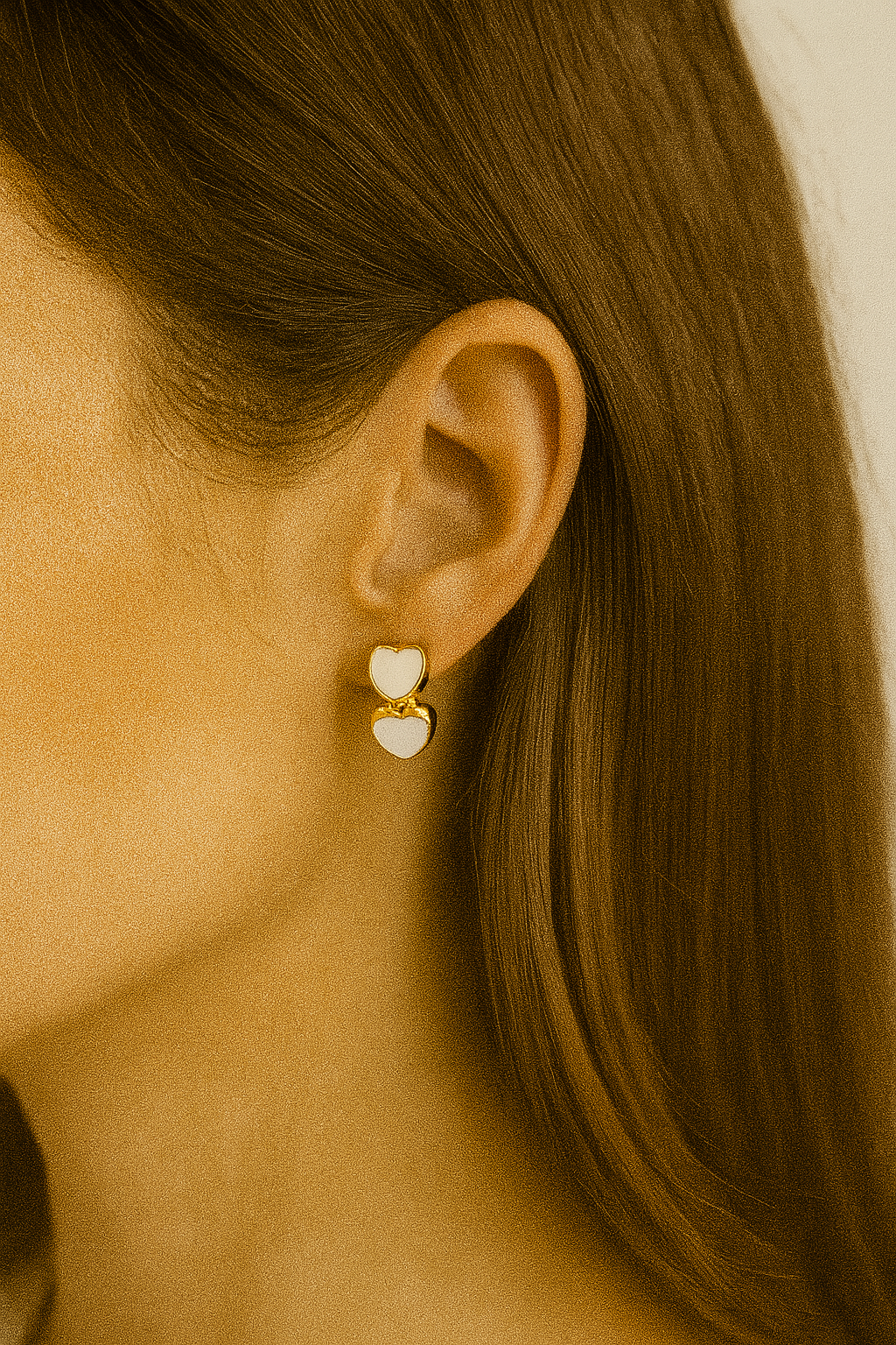 Twin Hearts Gold Earings