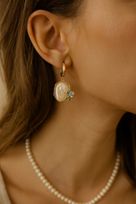 Whimsical Golden Floral Pearl Hoops Earrings