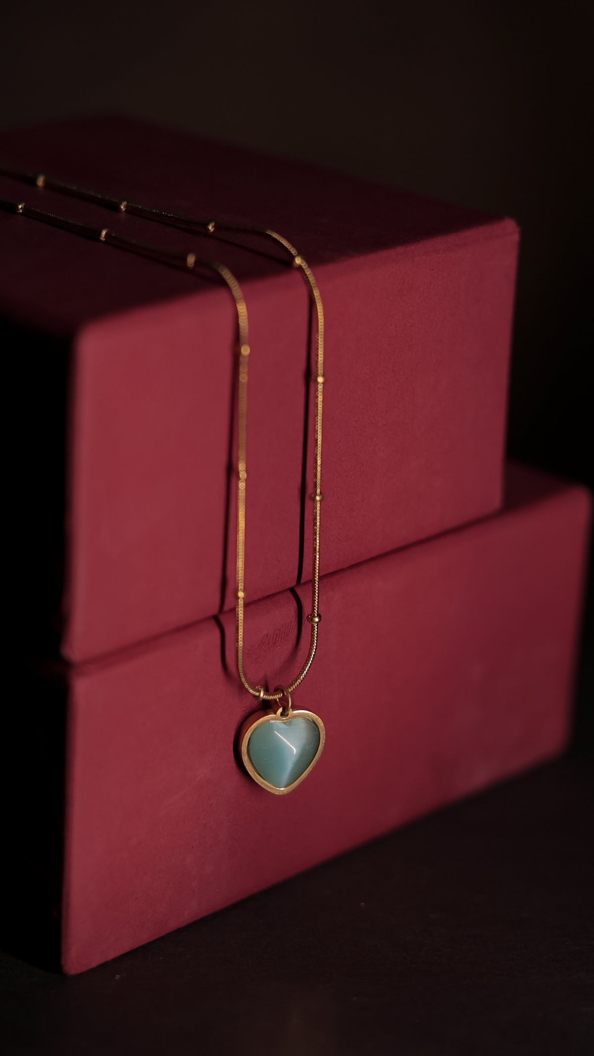 Teal Heart Pendant Gold Necklace