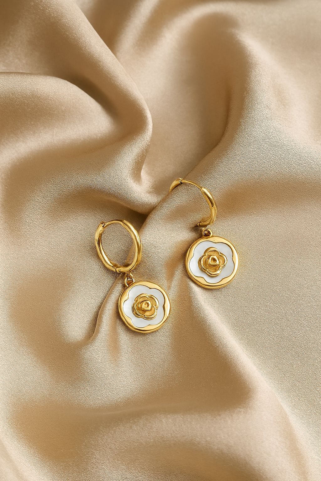 Rosette Enamel Gold Earrings