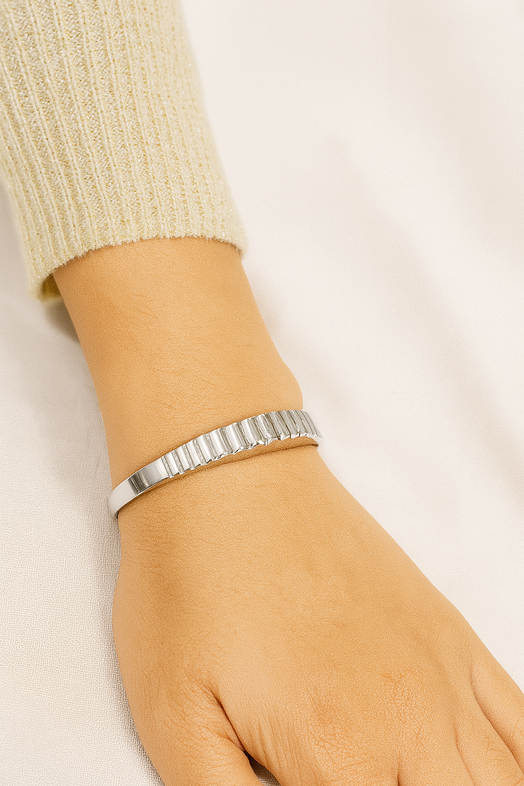 Fluted Edge Cuff Silver Bracelet