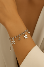 Dainty Silver Floral Bracelet