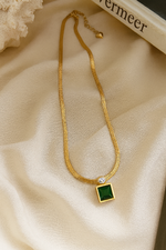 Green Emerald Square Gold Necklace
