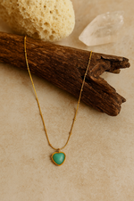 Teal Heart Pendant Gold Necklace