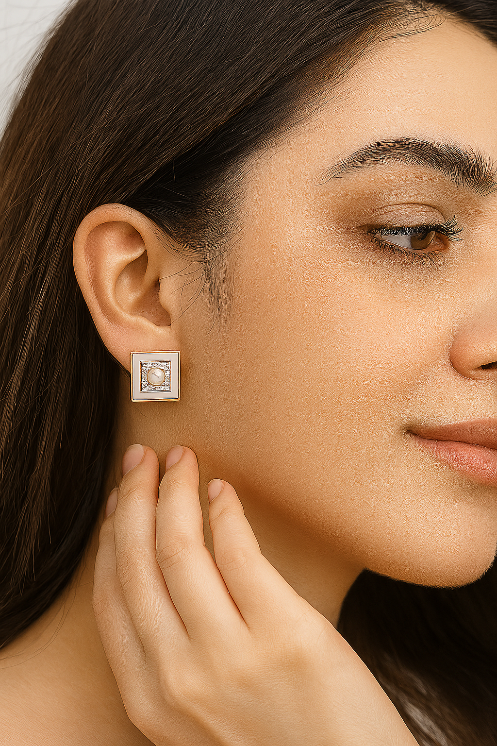 Rose Gold Square Pearl Studs