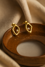 Dainty Pearl in Golden Abstract Frame Earrings