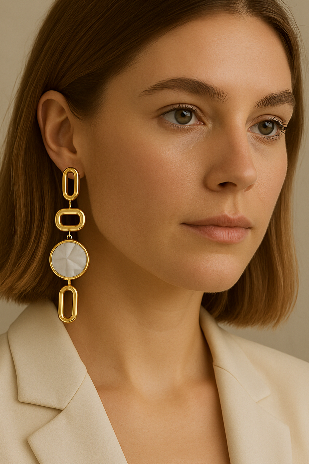 Stylish Gold Oval Link Earrings