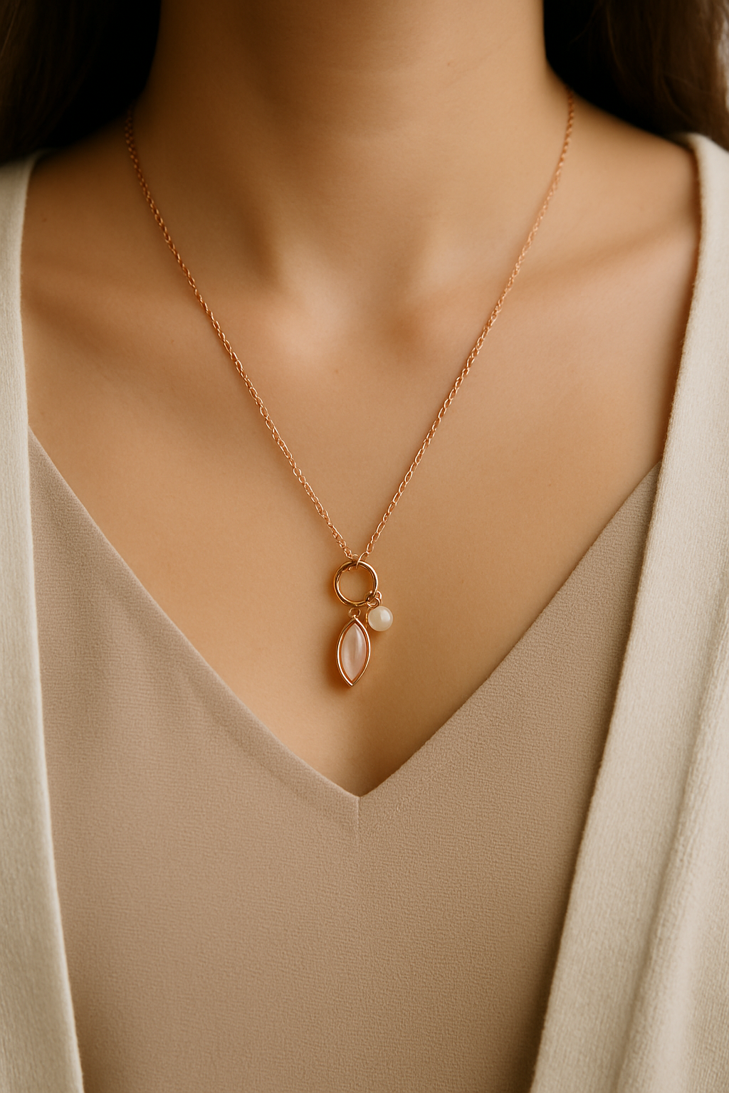 Rose Gold Elina Leaf Pendant Necklace