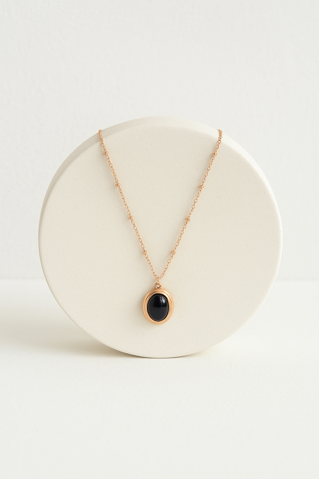 Ebony Black Oval Pendant Rose Gold Necklace