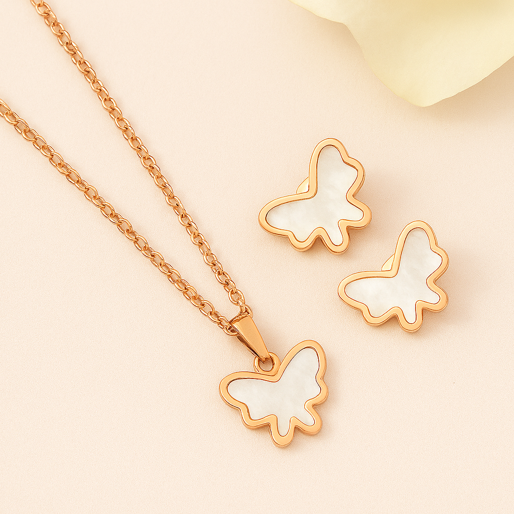 Golden Butterfly Earring & Necklace Combo