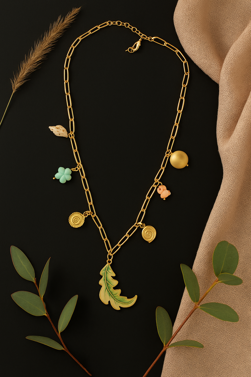 Golden Earthy Treasures Charm Necklace