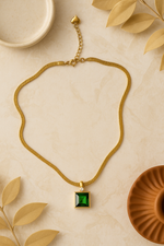 Green Emerald Square Gold Necklace