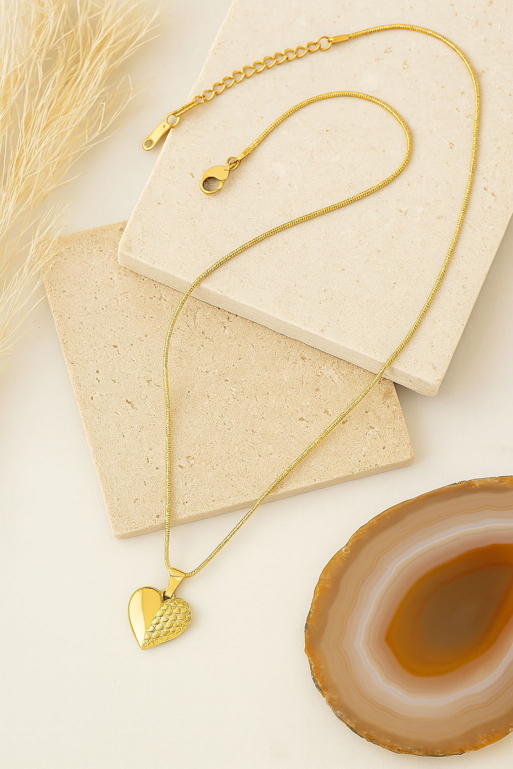Golden Textured Heart Necklace