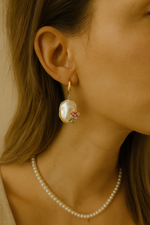 Whimsical Golden Floral Pearl Hoops Earrings