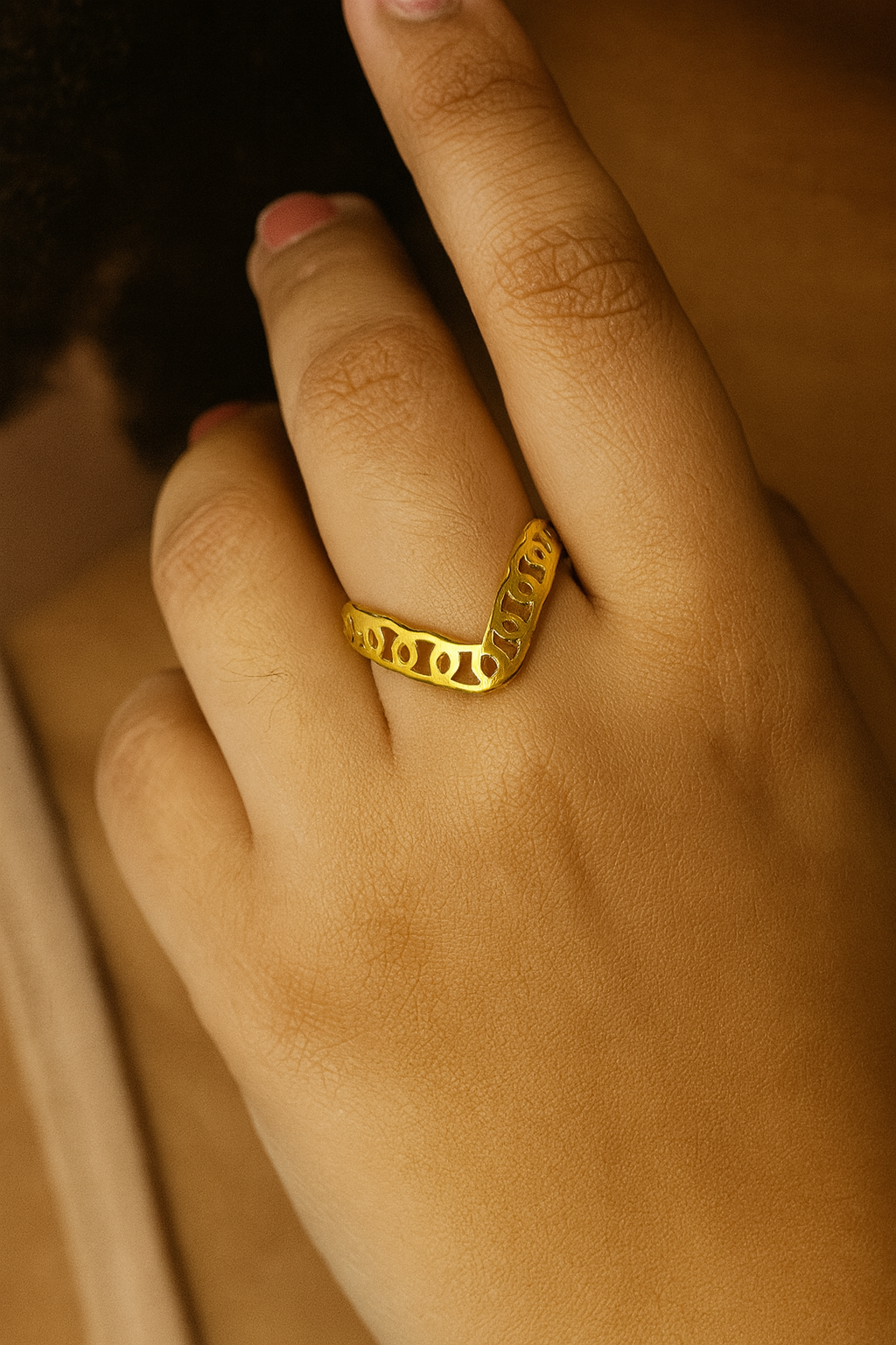 Gold Abstract V Ring
