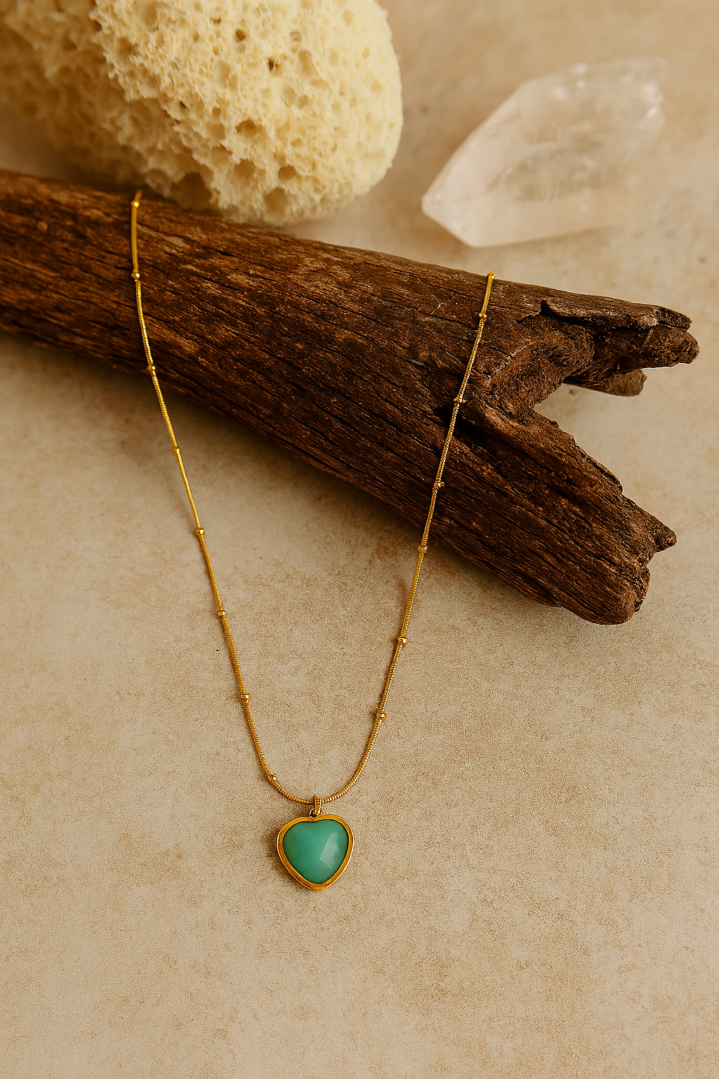 Teal Heart Pendant Gold Necklace