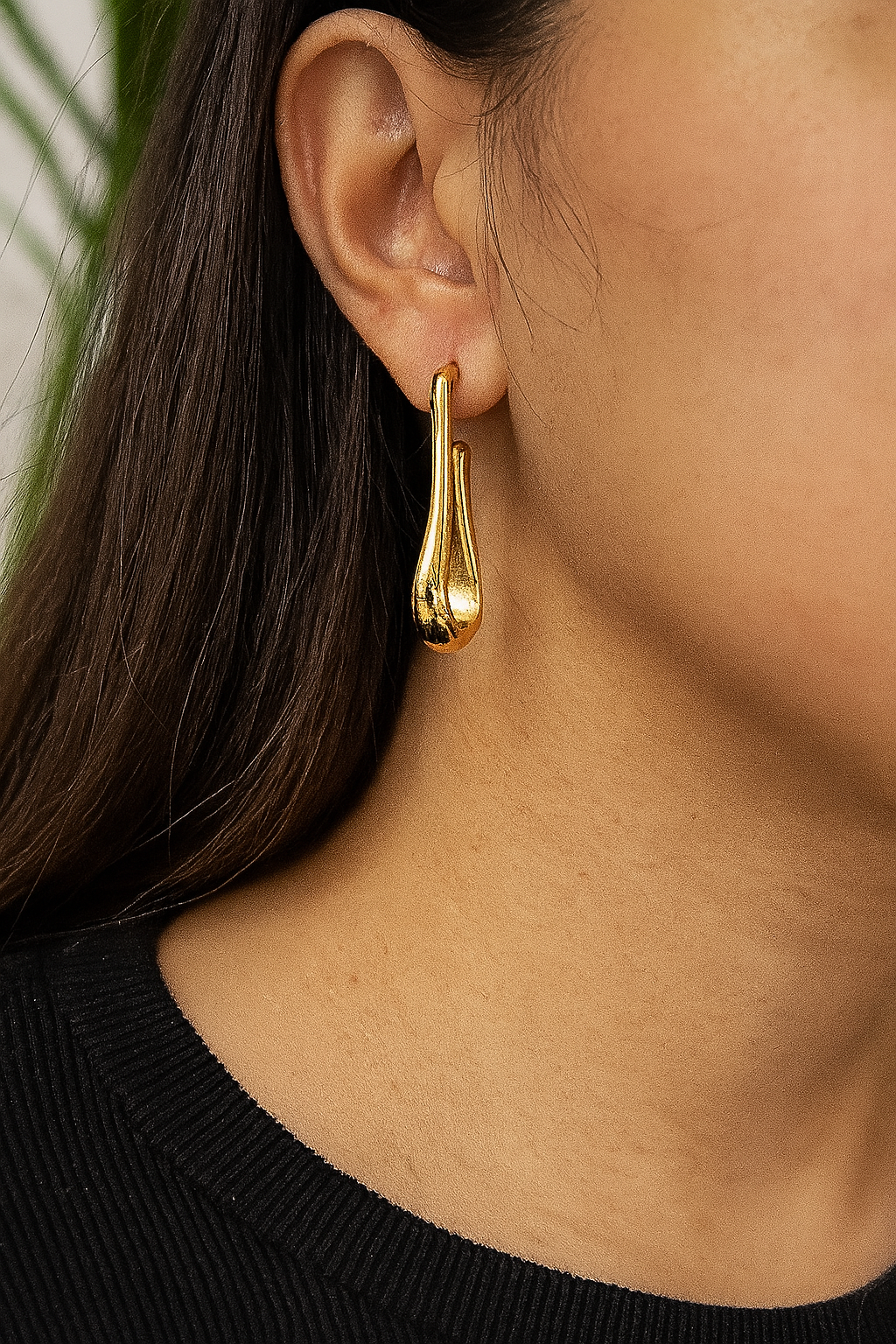 Raindrop Golden Hoops