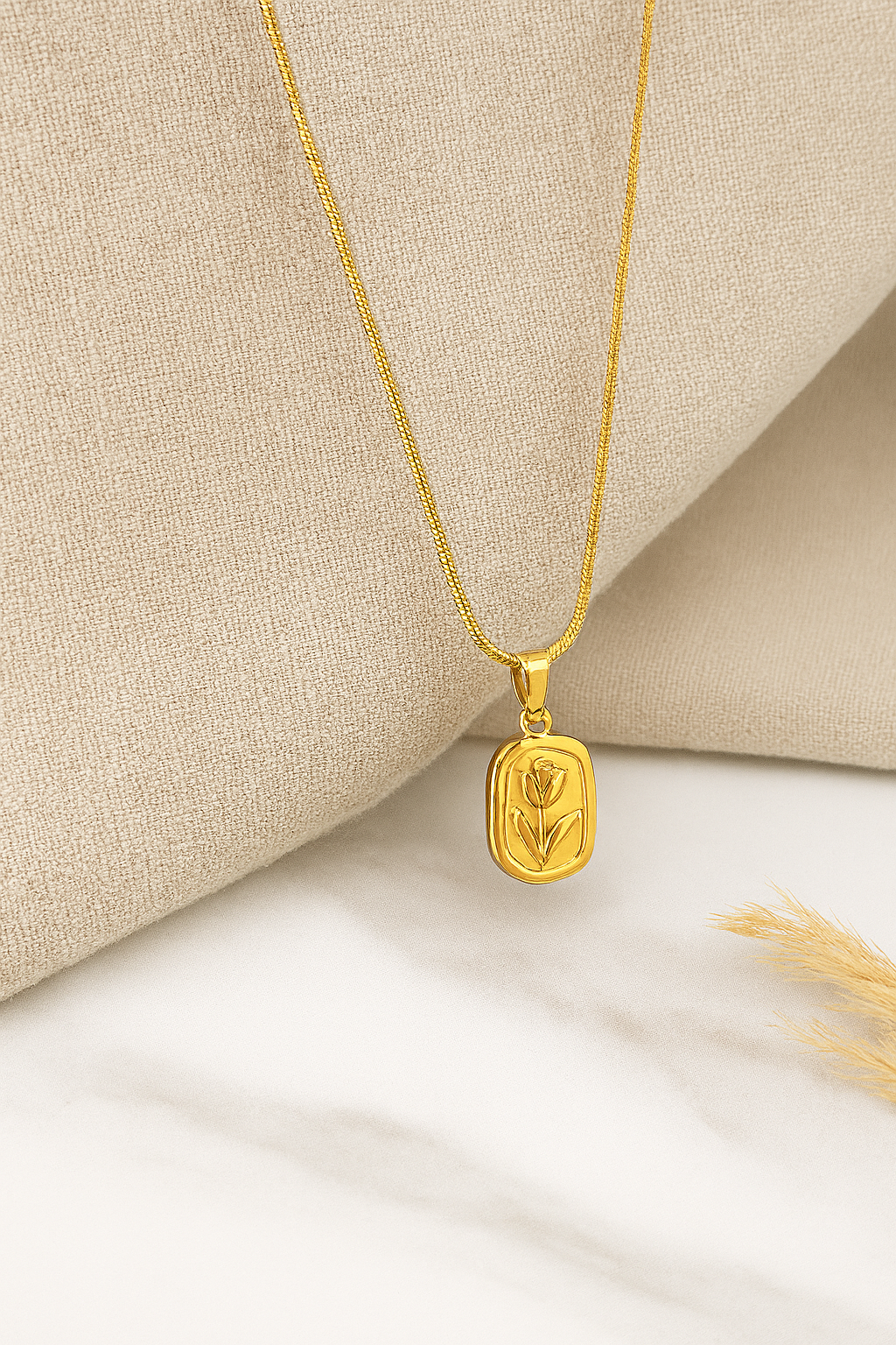 Golden Wax Sealed Tulip Pendant Necklace