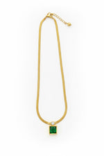 Green Emerald Square Gold Necklace