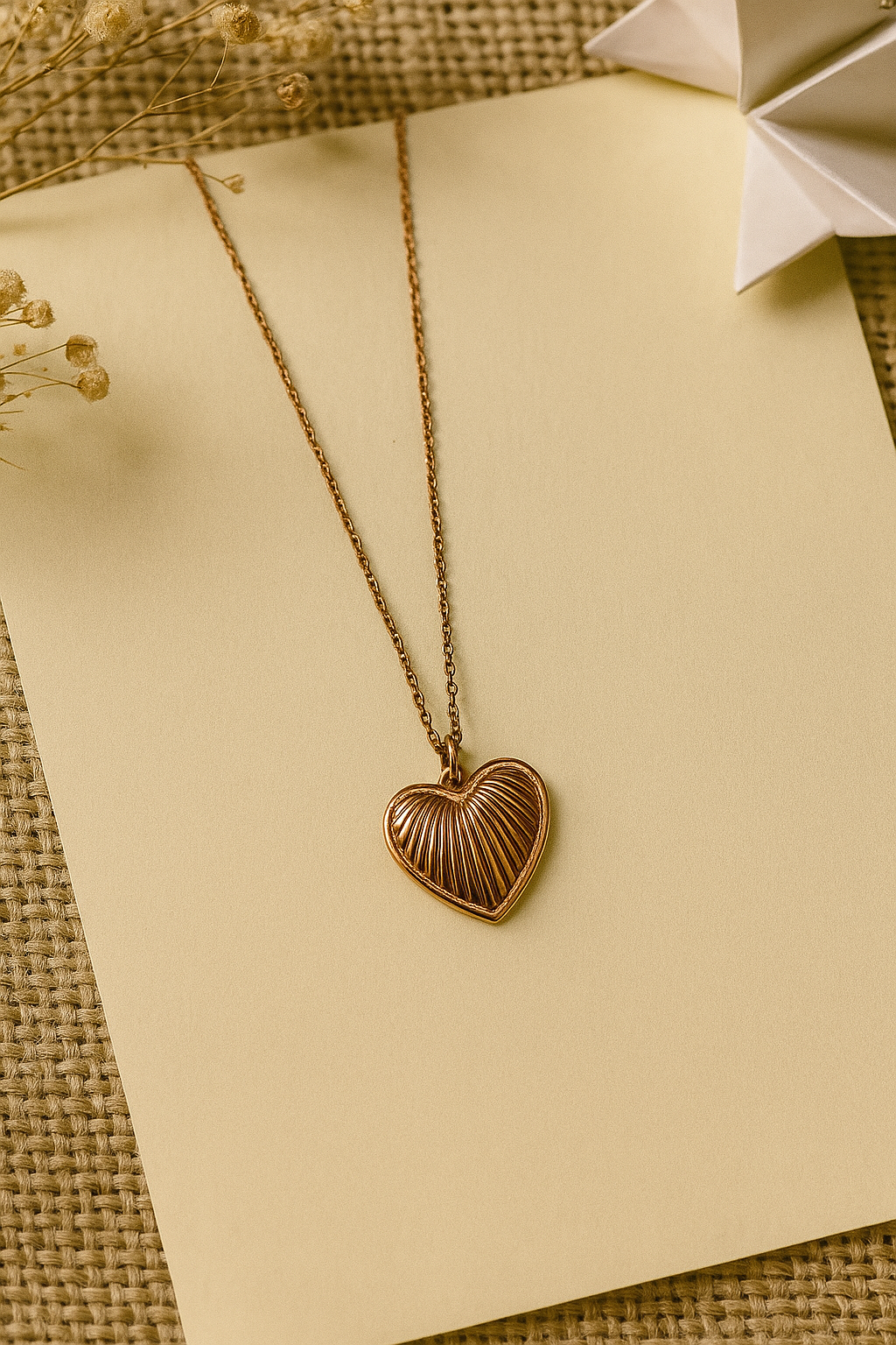 Dreamy Rose Gold Ray Heart Pendant Necklace
