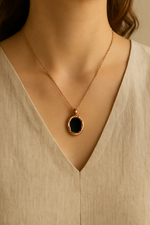 Black Iris Pendant Rose Gold Necklace