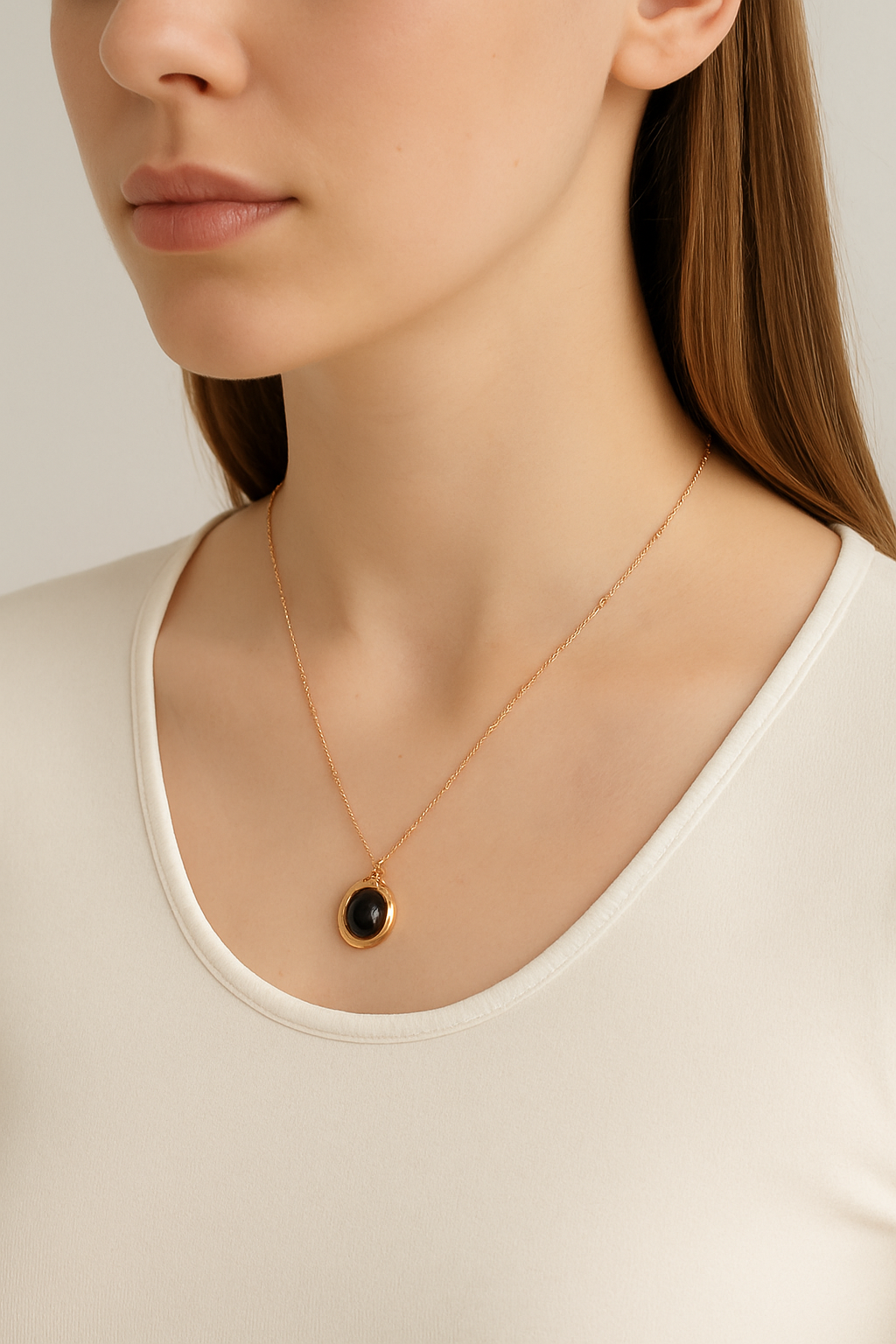 Ebony Black Oval Pendant Rose Gold Necklace