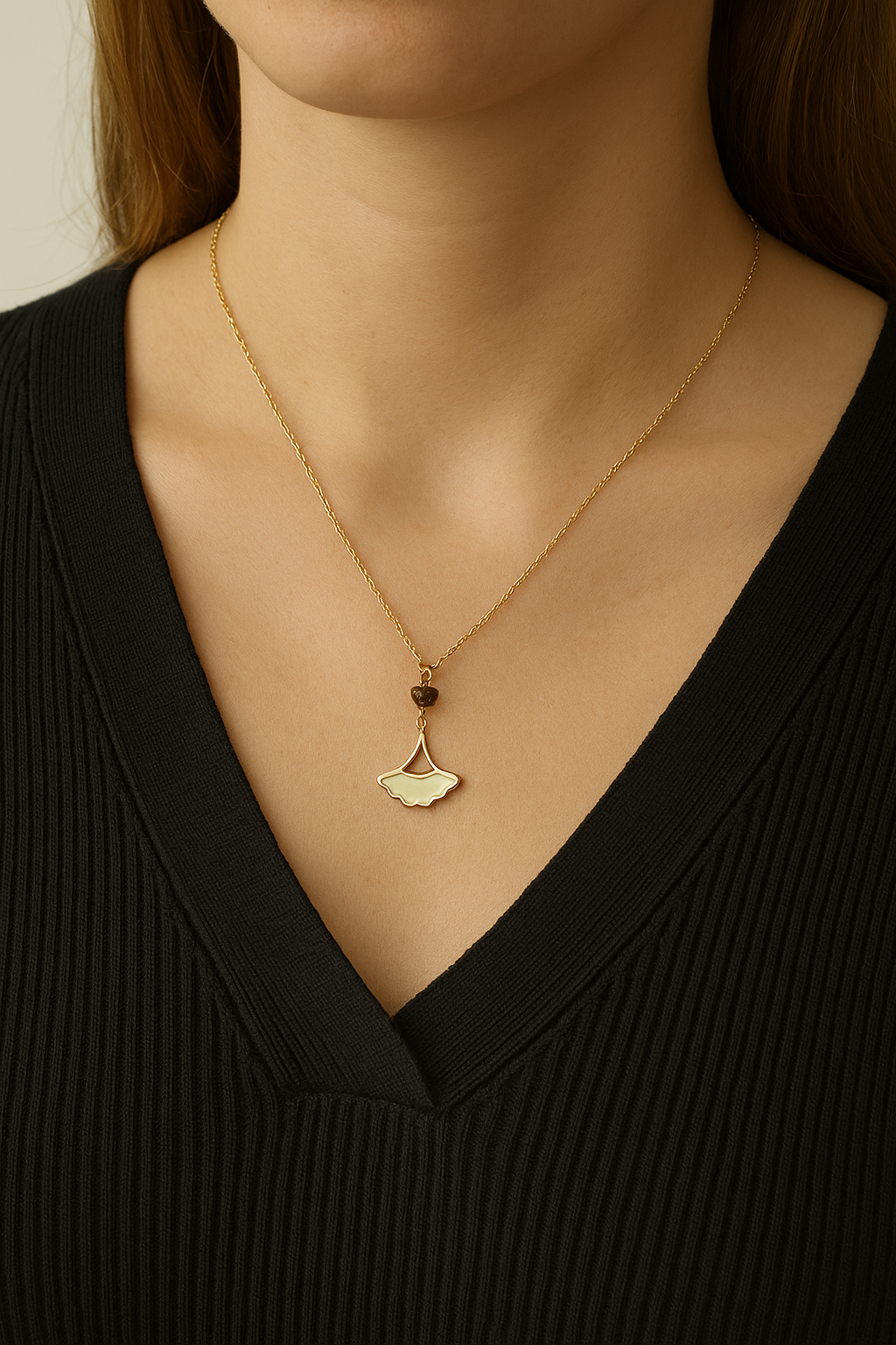 Gold Ginkgo Leaf Drop Necklace