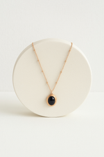 Ebony Black Oval Pendant Rose Gold Necklace